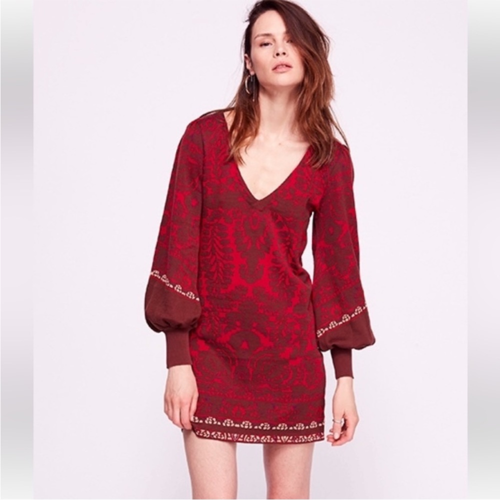 Free People Red “Music and Lyrics Sweater Dress” Size S